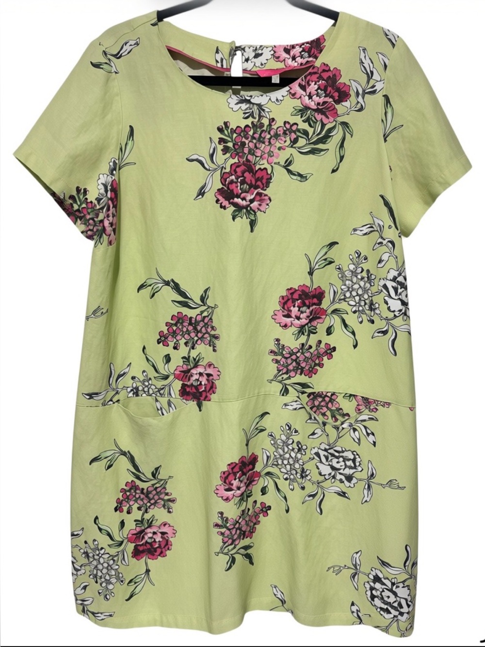 Joules Floral Linen Blend Shift Dress Green Pink Size US 12